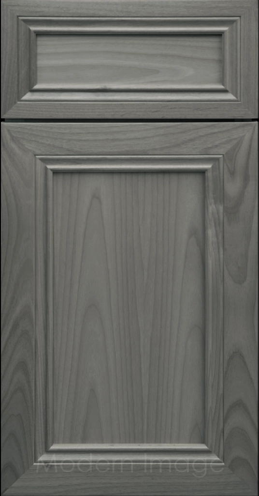 Corona Flat Panel Kitchen Cabinet in Pewter Stain with mitered molding
